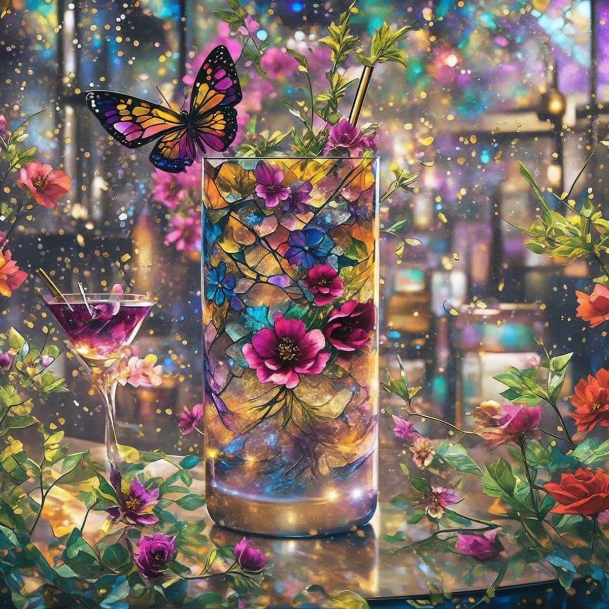 蝶が集まる夏のカクテル🍸 - N.あつめ(Xでは夏芽藍) | ArtNow